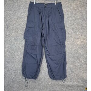 Anthropologie Baggy Cargo Pants Womens 30 Navy High Rise Cotton Relaxed Stretch